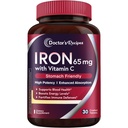 Recettes du médecin Supplément de fer 65 mg avec vitamine C - Absorption maximale et pilules de fer de l'estomac pour la formation de globules rouges, le coeur, le cerveau et l'immunité Santé - Végétaux non-OGM 30 comprimés de fer