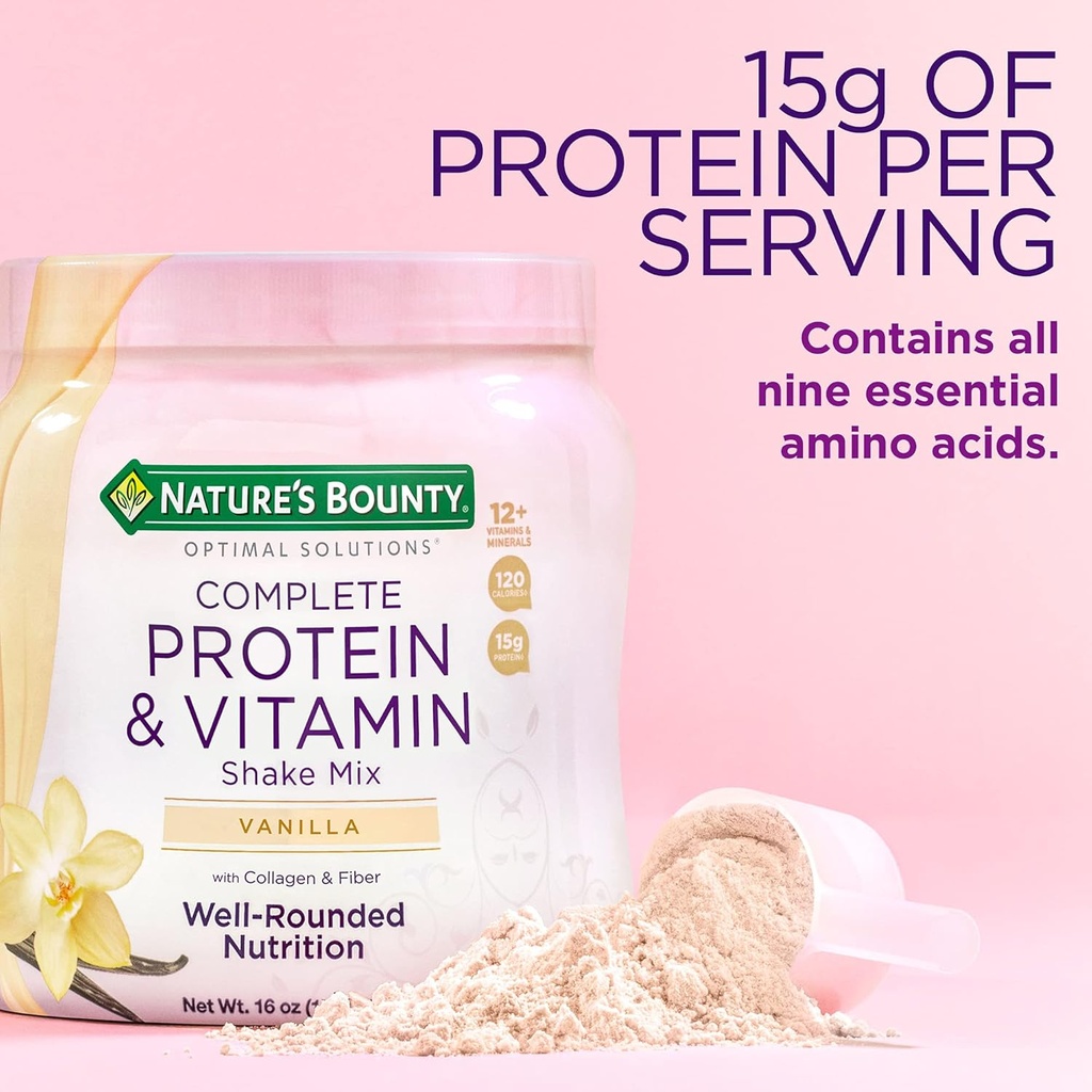 Bounty Complete Protein & Vitamine Shake Mix avec Collagène & Fibre, Contient Vitamine C pour la santé immunitaire, Vanille Aromatisée, 1 Livre (Paquet de 2)