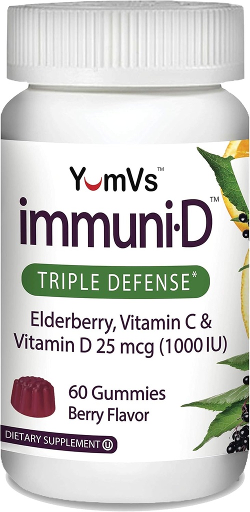 ImmuniD Gummées de mûrier par YumVs de défense triple Vitamines avec mûrier de Sambucus, vitamine C et vitamine D de soutien complet du système immunitaire pour les femmes et les hommes