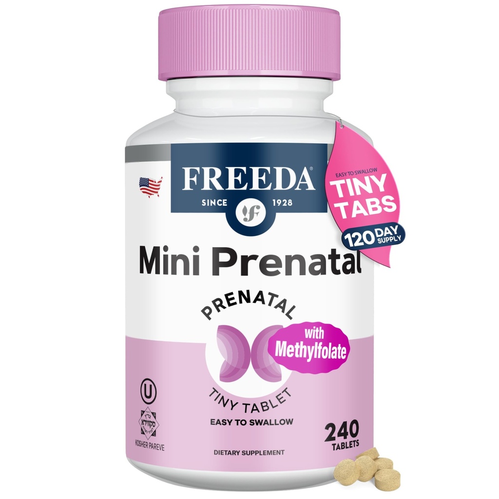 FREEDA Mini prenatale vitamine - Kosher prenatalen - Tiny Eenvoudig doorslikken tabletten - prenatale vitamines met ijzer, prenatale foliumzuur/folaat, vitamine D - Prenatal multivitamine voor zwangere vrouwen (240)