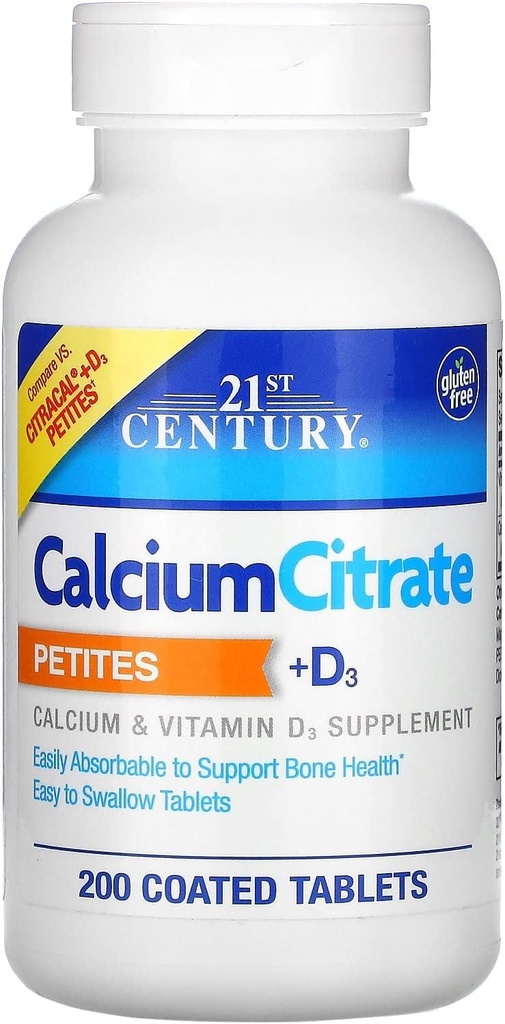 21e eeuw Calcium citraat Petites + D3 gecoate tabletten - 200 tabletten, verpakking van 4