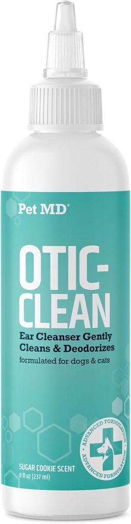 Pet MD Cat & Dog Ear Cleaner - Solution d'oreille otique pour chiens - Pet Ear Cleaner - Cat Ear Cleaner Liquide - Cat & Dog Cleaning Supplies - Sugar Cookie Scent - 8 oz.