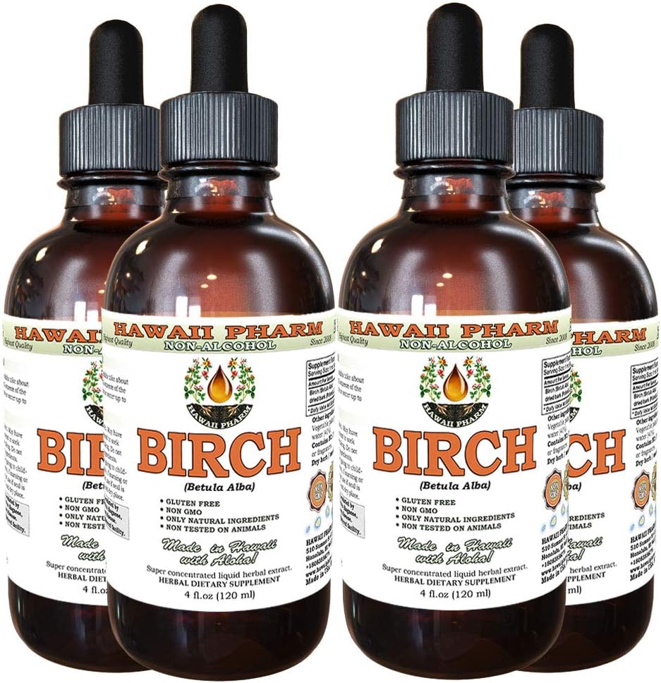 Birch Alcoholvrije Liquid Extract, Birch (Betula Alba) Gedroogde Bark Glycerite Hawaii Pharm Natural Herbal Supplement 4x4 oz