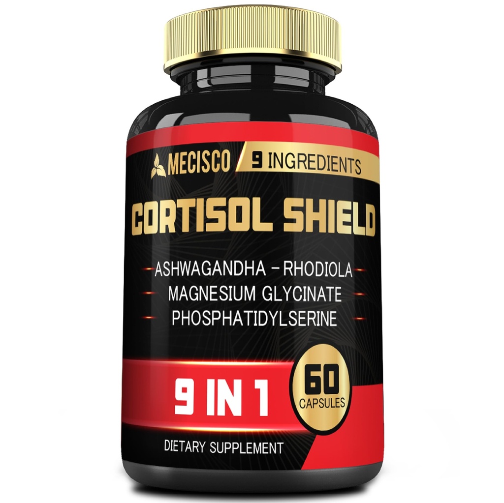 9in1 Cortisol Shield - Ashwagandha & Magnesium Glycinate, Rhodiola, Fosfatidylserine, L-Theanine, Licorice Root, St. John's Wort, Lions Mane - Mind & Mood, Rustful Night Support - 60 Capsules