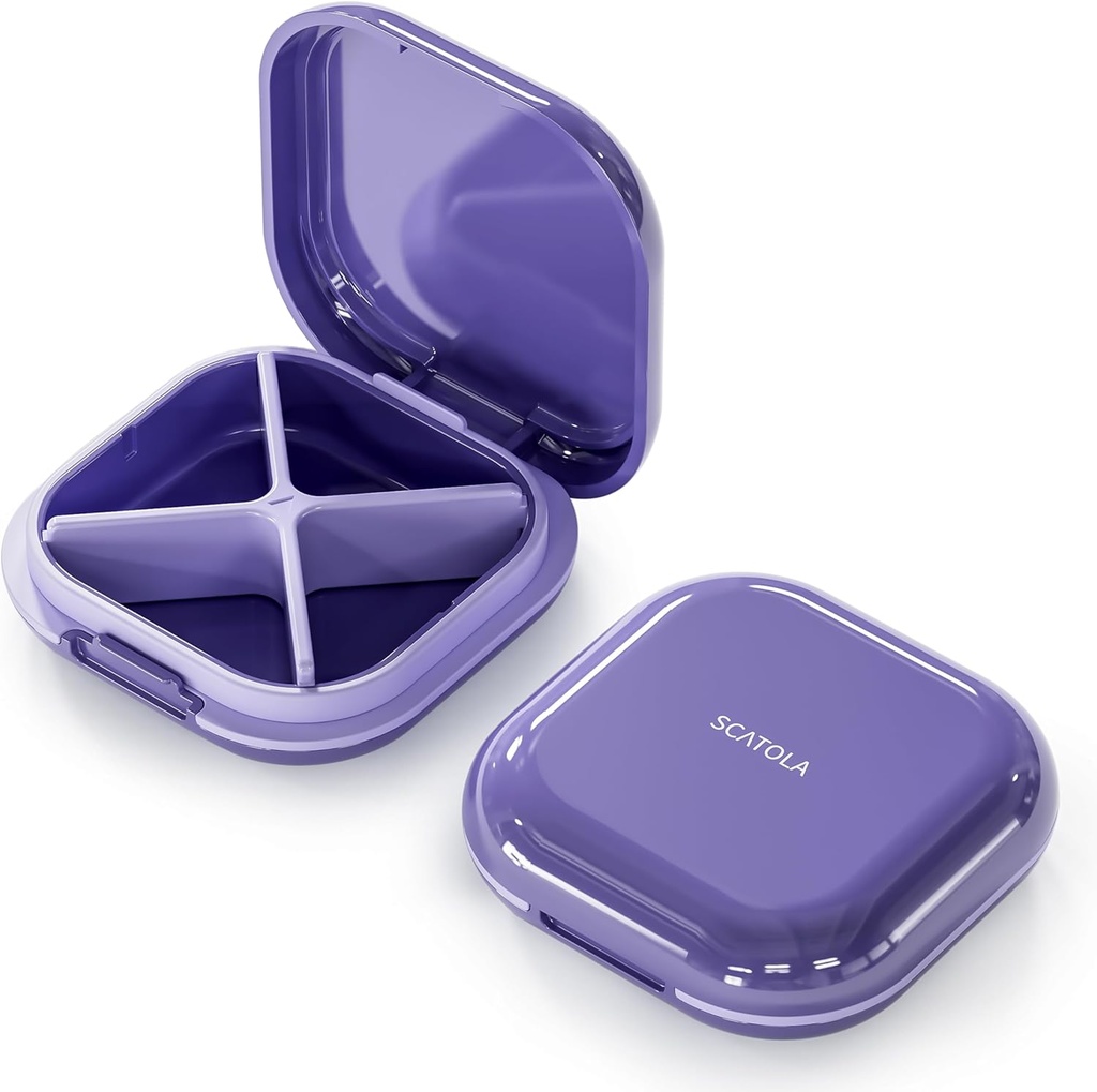 Kleine pil geval, Travel pil Box, Portable pil Organizer, Pill Container voor Pocket 4 afdelingen, Daily Compact Travel Medicine Holder voor Vitaminen Medicatie (Paars)