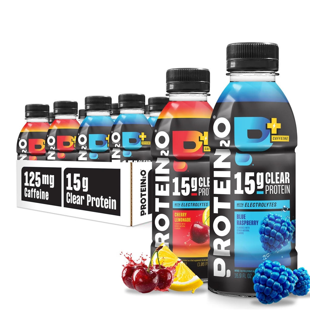Proteïne2o 15g Wei Proteïne Isolaat Hydratatie Drink Plus Energie & Focus, 350mg Elektrolyten, Vitaminen B5 & B6, Suikervrij, Energie Variety Pack, 16,9 oz Fles (verpakking van 12)