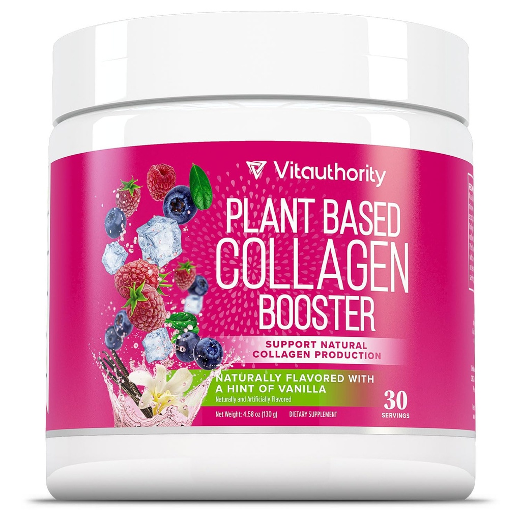 Vitauthority Vegan Collagen Powder for Women - Supplément de collagène à base de plantes pour les femmes ayant la peau et les ongles végétatifs propriétaires Vitamines - Végétarien Collagen Powder with Hyaluronique Acid