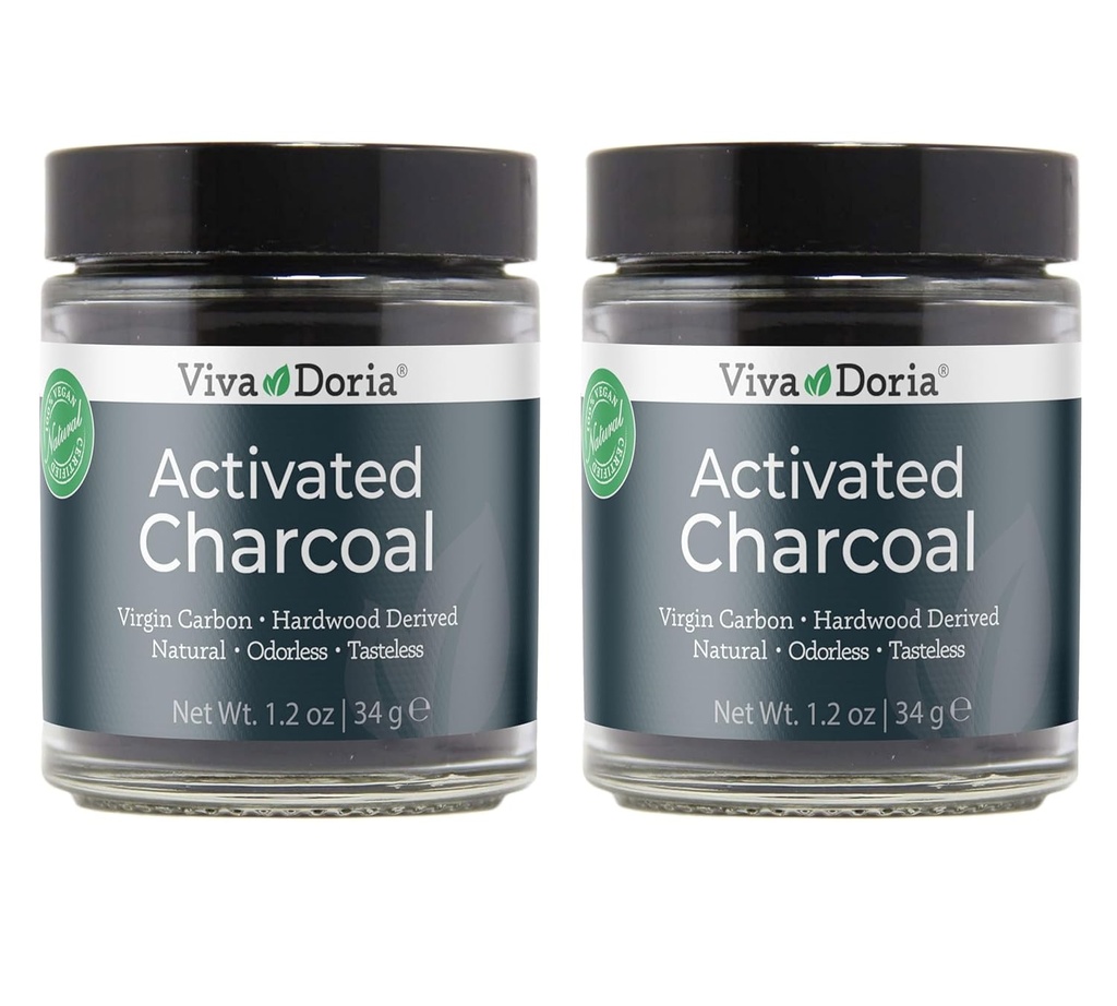 Viva Doria geactiveerd Charcoal Poeder, Hardhout Afgeleid, Food Grade, 1,2 Oz Glass Jar (2 Pack)