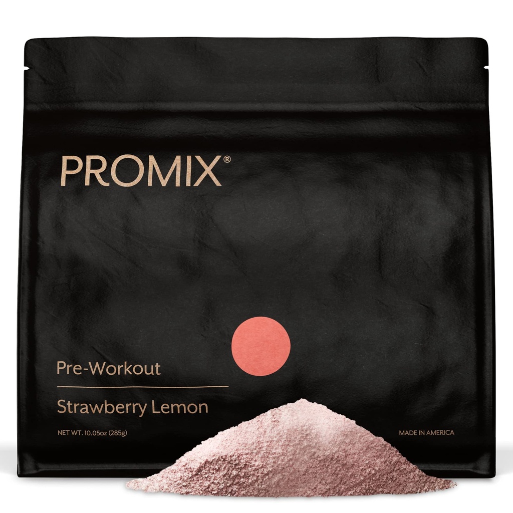 Promix poudre de pré-travail, citron de fraise – Boosts Focus, Energy & Endurance – avec caféine, B12, bêta-alanine et L-tyrosine – sans gluten et sans lait, 10,05 oz