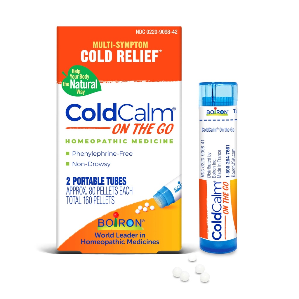 Boiron ColdCalm On The Go Cold Relief for Sneezing, Runny Nose, Nasal Congestie, and Sore Throat - 2 Telling (160 Pellets)