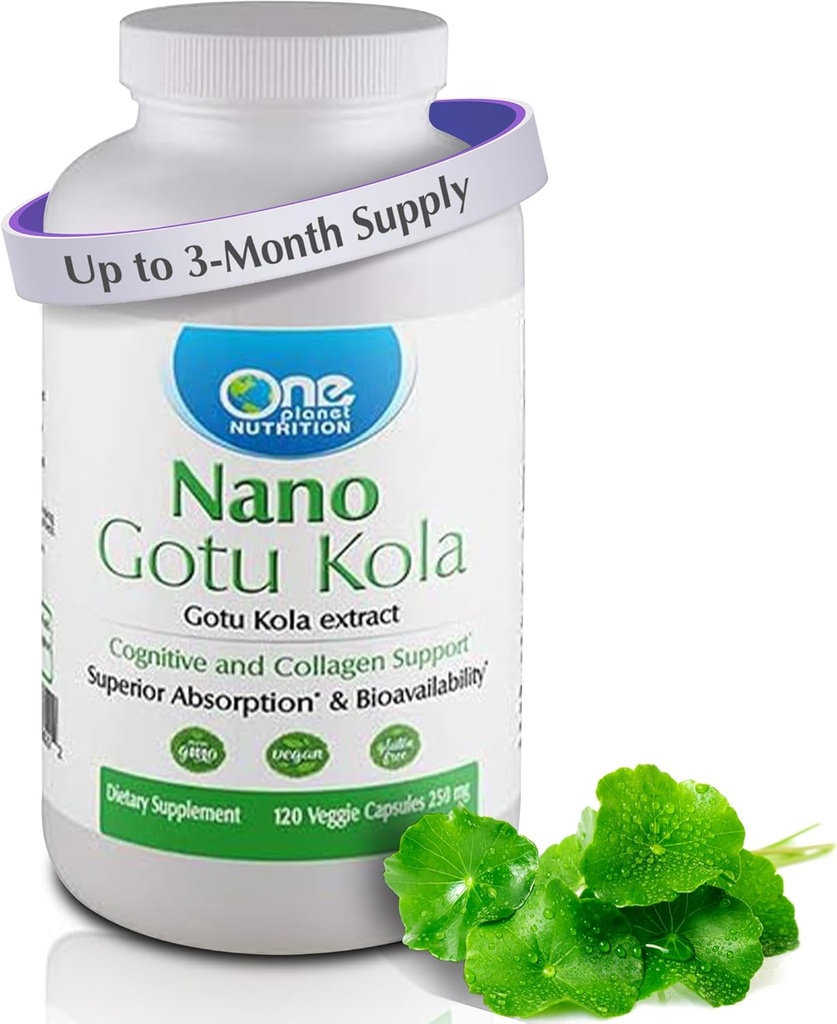 One Planet Nutrition Nano Gotu Kola 250 mg Veggie Capsules (120 porties), Gotu Kola Extract, Nano for Enhanced Absorptie, Enhanced Brain Function & Collageen Synthesis, Non-GMO, Vegan, Glutenvrije