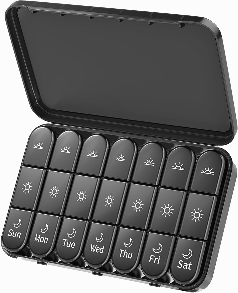 Daviky Weekly Pillen Organizer 3X per dag, Grote Pillendoos 7 Dag 3 keer per dag met afzonderlijke Licht-Proof Container, Portable Travel Pillen Case voor Medicatie, Vitaminen, Visolie en Supplementen