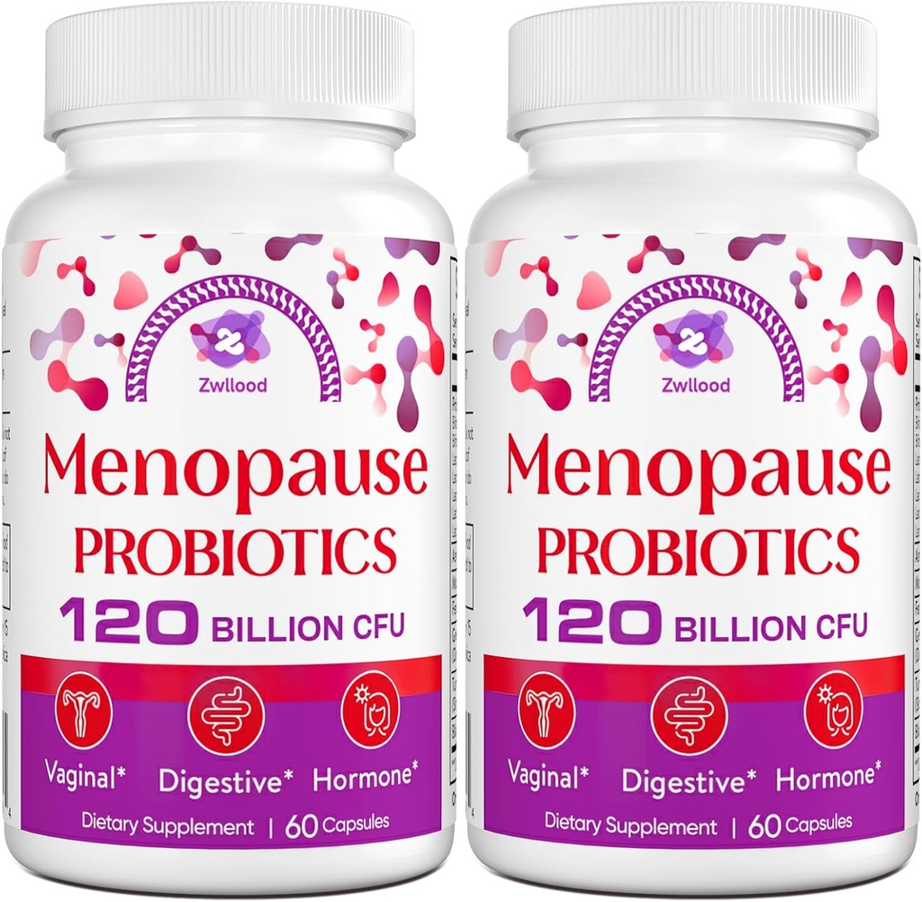 Suppléments à la ménopause pour les femmes, 120 milliards de CFU probiotiques pour les femmes, suppléments probiotiques tout-naturels pour les flashes chauds à la ménopause, la sueur nocturne, les swings d'humeur et l'hormone - 120 capsules à base de plantes
