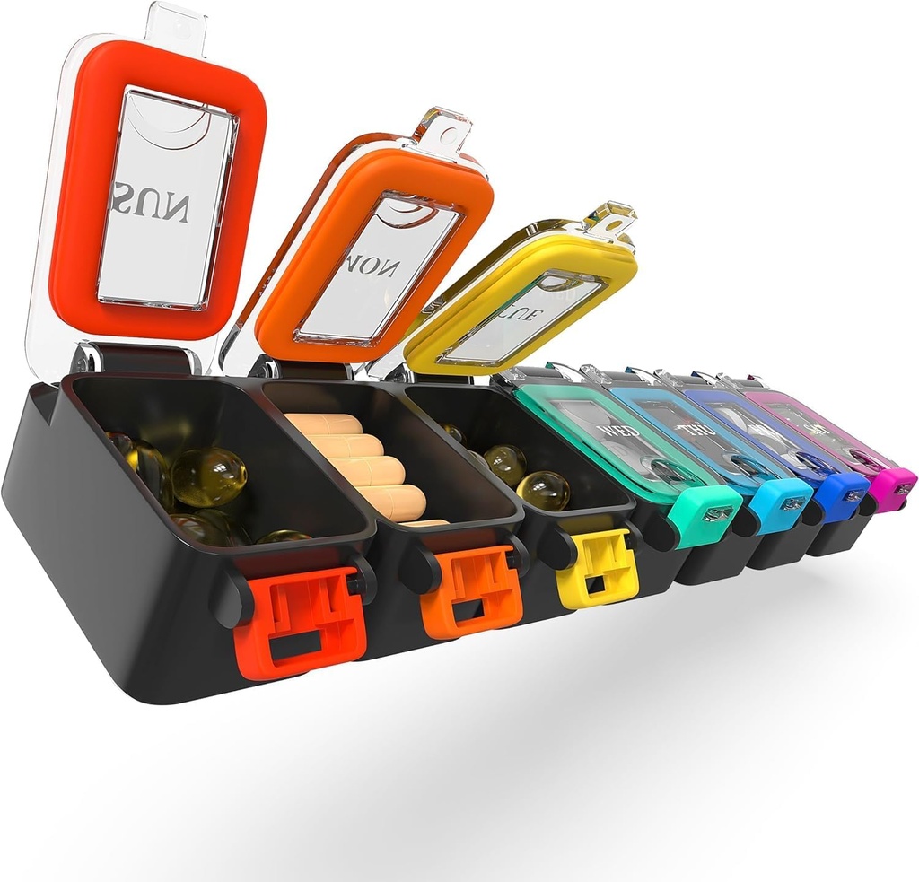Bexeen Weekly Medicine Pillen Organisator Waterdichte 7 Dagen Grote Pillen Doos Dagelijkse Pillen Case Cute Vitamine Organizer Portable Pillen Container Reizen Pillen Houder XL Supplement Medicatie Dispenser Een per dag
