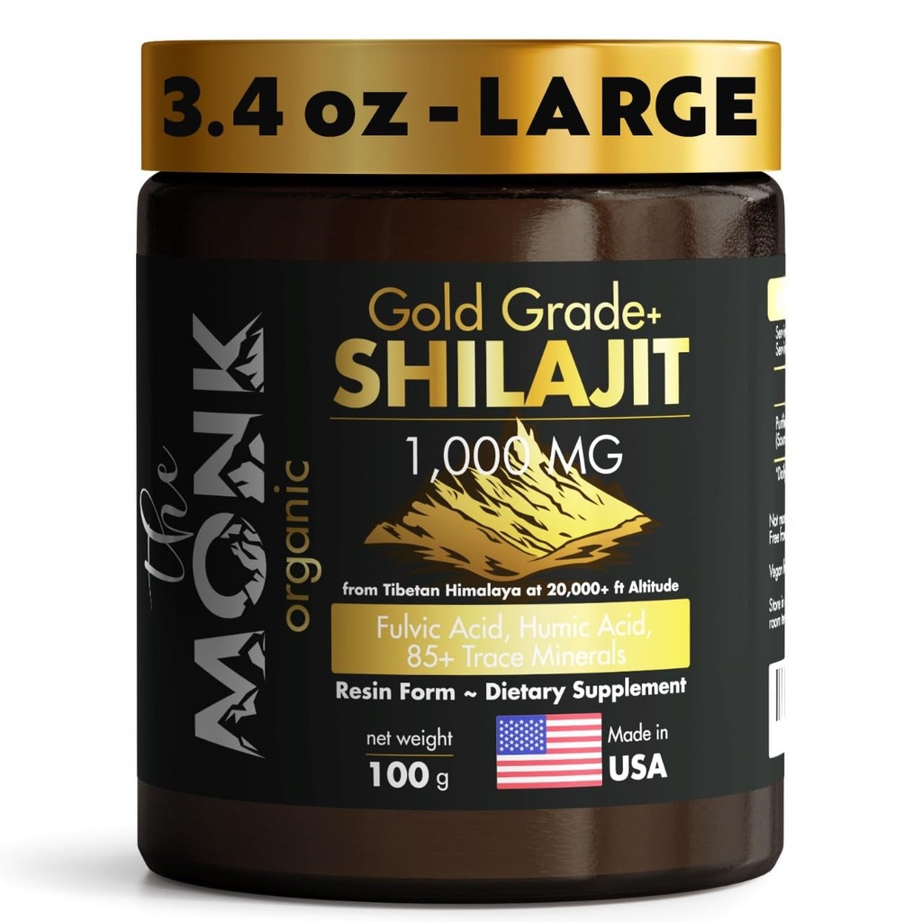Biologische Himalaya Shilajit Resin met Fulvinezuur, Humic Acid, 85+ Minerals- Gold Grade Plus - 100g, 1000 mg per portie - Energie, Uithoudingsvermogen, Hersenondersteuning - Made in The USA