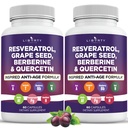 Resveratrol, Berberine, Grape Seed Extract, Quercetine, Polyfenol Supplement voor vrouwen en mannen met Noni Extract, N-Acetyl Cysteine, Acai Extract - 2-pack