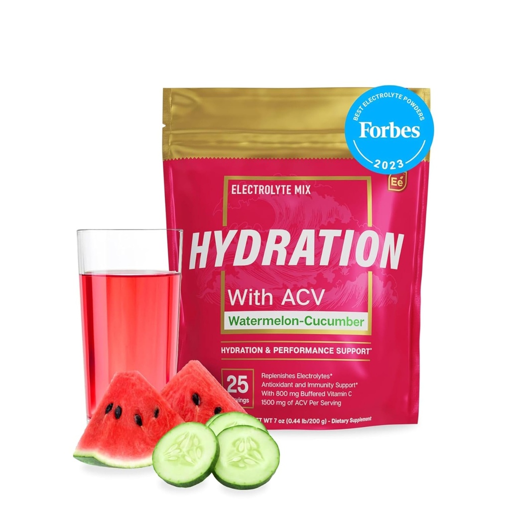 Essentiële elementen Hydration Packets - Watermeloen Komkommer Pack - Suikervrije Elektrolyten Poeder Verpakkingen - 25 Stick Packs van Elektrolyten Poeder Geen Suiker - Hydratatie Drink - met ACV & Vitamine C
