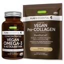 Pure & Essential Vegan Collagen Peptide Protein Powder & Vegan Omega 3 Bundle, Complete Collageen Boosting Formula & Sustainable Algene Oil 1340mg, by Igennus