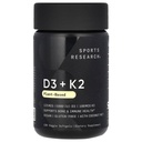 Recherche sportive Vitamine D3 avec softgels K2 - base végétale K2 & Vegan D3 5000iu avec huile de noix de coco MCT - Vegan Certified, Soy & Gluten Free - 120 Compte