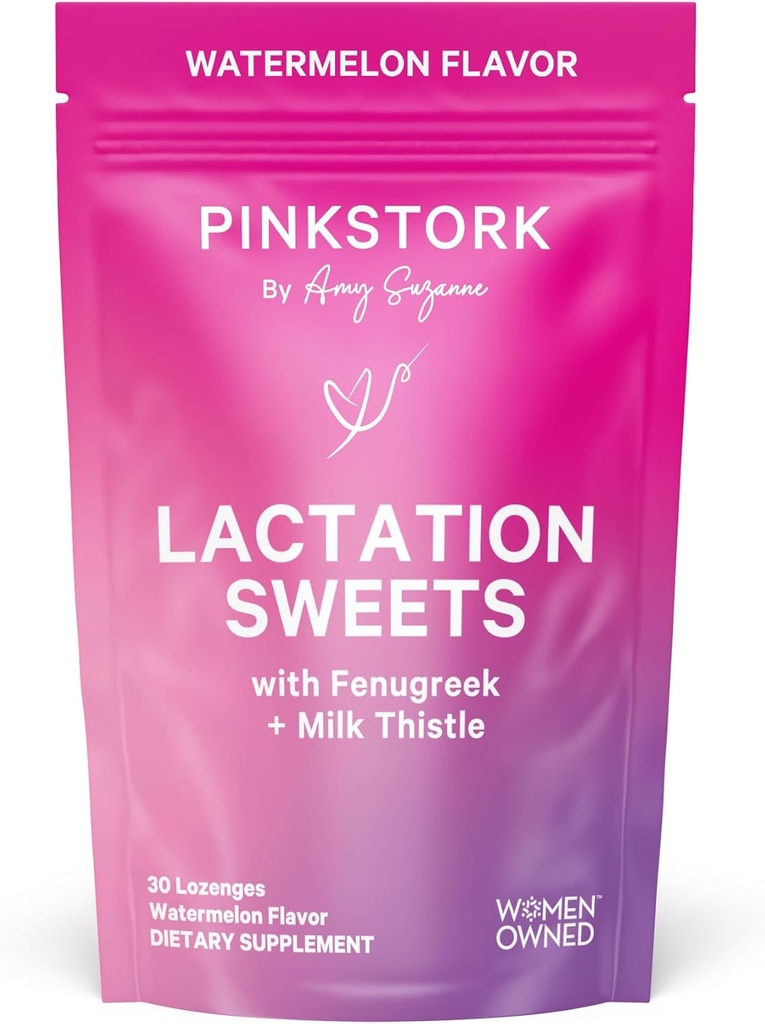 Roze Ooievaars Lactation Sweets Supplement, Borstvoeding Snacks met Fenegriek en Melk distel ter ondersteuning van de borst Melkvoorziening - 30 Watermeloen Candy Drops (Verpakking mei Vary)