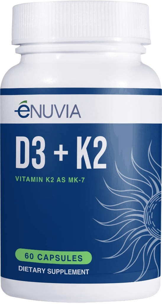 D3+K2 - Vitamine D3 K2 Supplement voor vrouwen en mannen - 60 Veggie Capsules - met Bioperine Black Pepper Extract - Ondersteunt maximale Calcium Absorptie en Hart en Bone Health - Made in The USA