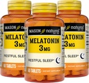 MASON NATUURLIJKE Melatonine 3 mg met B6 & Calcium, natuurlijke slaaphulp, ondersteunt rustgevende slaap, 60 tabletten (verpakking van 3)