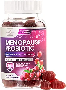 Menopauze supplementen voor vrouwen Gummies - met Black Cohosh, Cranberry 3 Miljard CFU Probiotica - Complete Menopauze Relief Balance voor Hot Flashes, Night Sweats, Vaginale Gezondheidsondersteuning - 60 Gummies