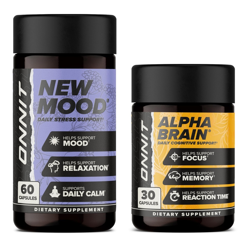 ONNIT Premium Alpha Brain Bundle - Nootrope Brain Supplement (30 tellingen) voor Focus, Concentratie & Geheugen + Nieuwe Mood Supplement voor Stress Relief, Slaap en Mood (60 telling)