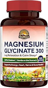Vitalitown Magnésium Glycinate de Vitalitown Chélaté, non bugué 300mg Magnésium élémentaire de la plupart des biodisponibles, entièrement réacté.