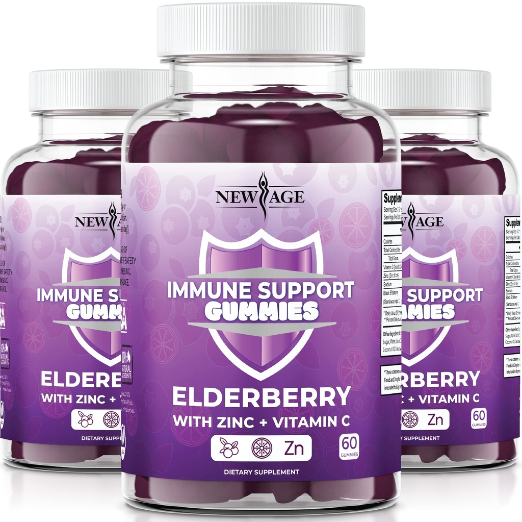 NIEUWE AGE Immuun systeem ondersteuning Gummies - Sambucus Zwarte Vlierbessen Gummies met Vitamine C en Zink (Immuun ondersteuning 180 Gummies)