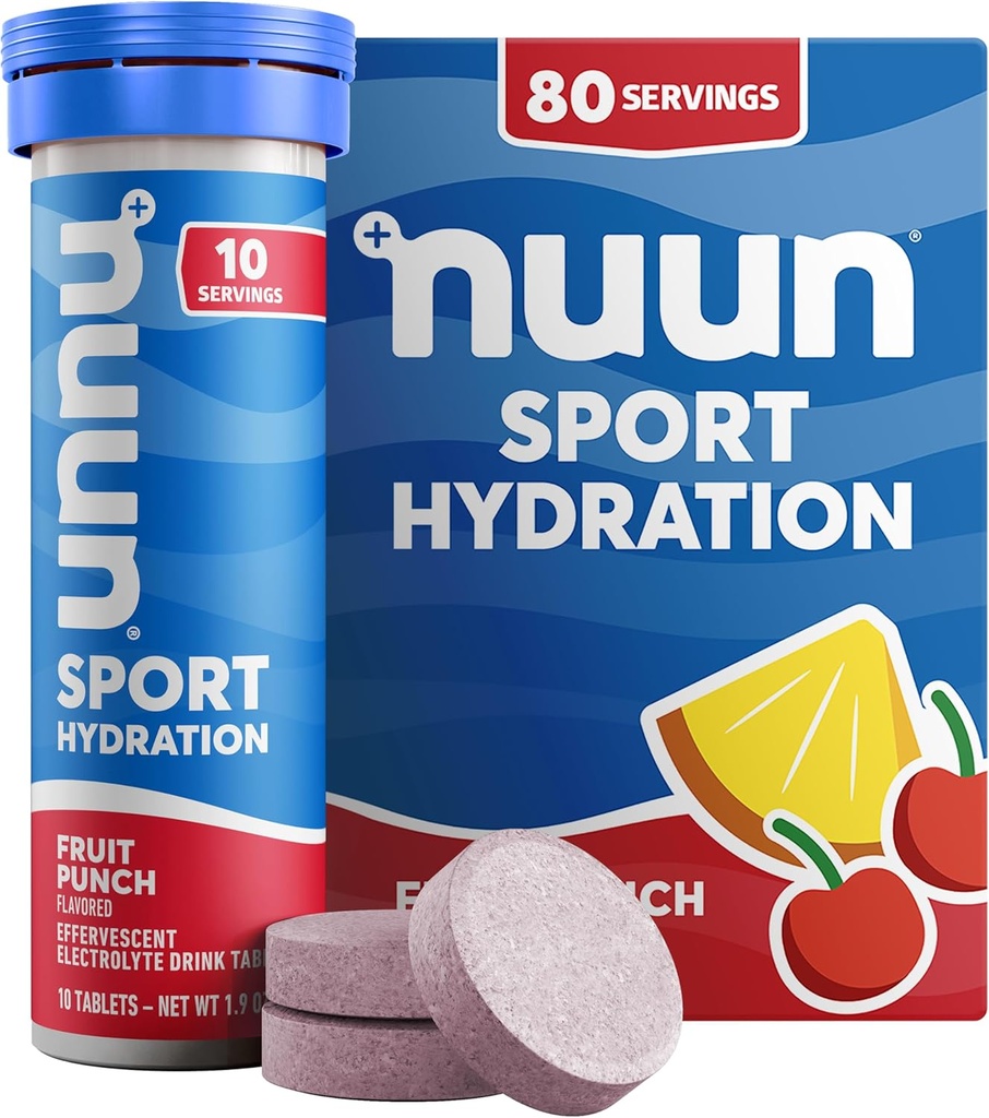 Nuun Sport Electrolyte tabletten met Magnesium, Calcium, Kalium, Chloride en Natrium, Glutenvrij & Vegan, Fruit Punch, 8 Pack (80 Servings Totaal)