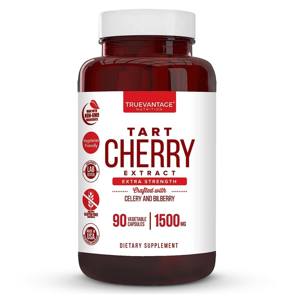 Tart Cherry Extract Capsules met selderij Zaad Extract en bosbessen voor gezamenlijke ondersteuning, spierherstel, en Uric Acid Flush Ondersteuning, Gemaakt in de VS - 90 Tart Cherry Capsules