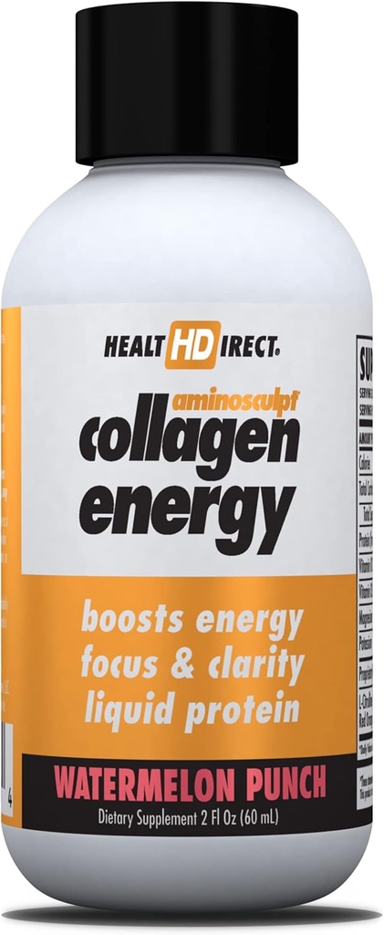 AminoSculpt Collageen Energy - Liquid Collageen for Hydration, Circulation, Energy - Vitamin B12, Electrolytes, L-Citrulline, Amla - Watermeloen Punch - 12 Pack (Fl Oz), 12 Serves