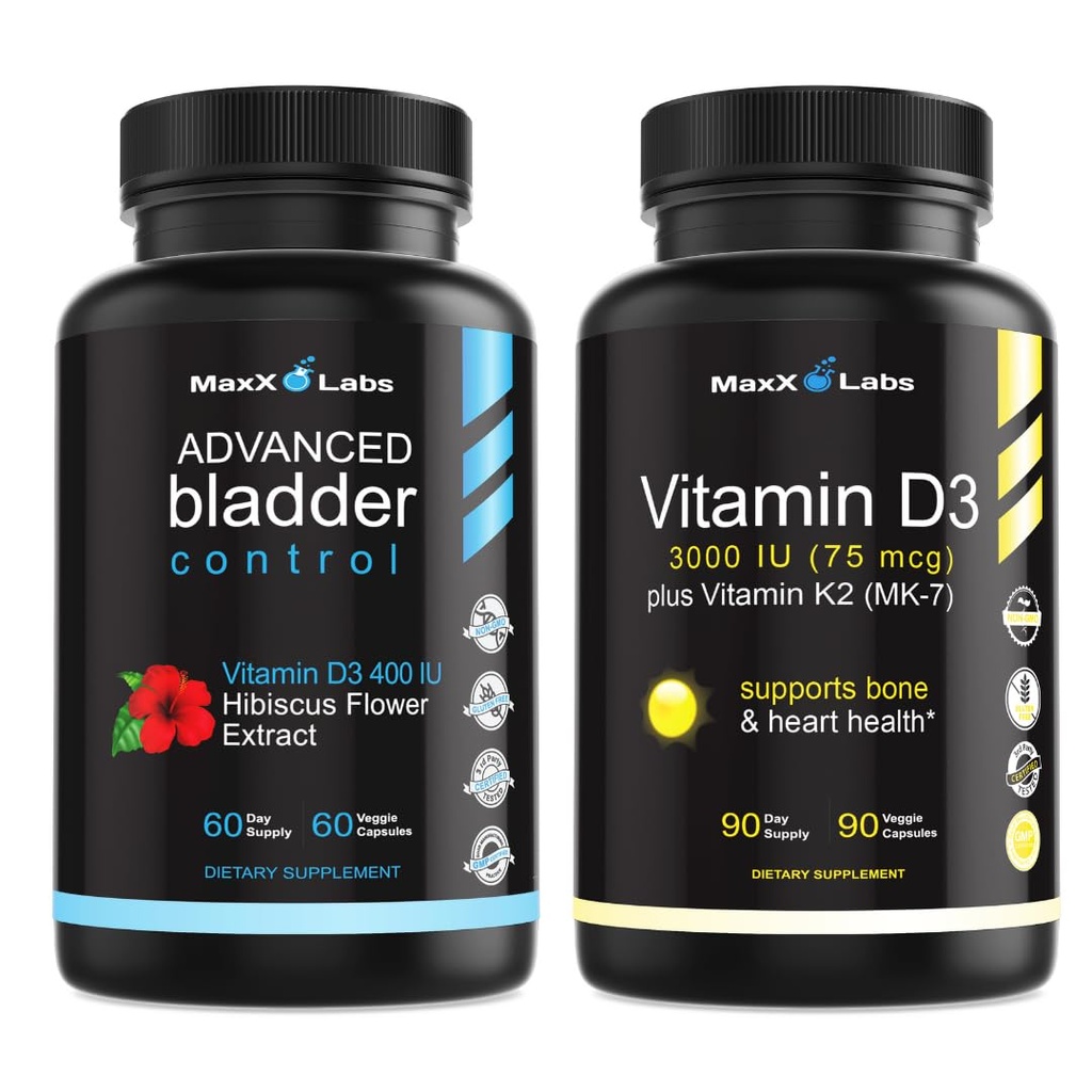 Suppléments avancés de contrôle de la vésicule pour les femmes et les hommes 60Ct + Vitamine D3 K2 3000 UI avec la vitamine K comme MK-7 de Natto soutenir os sains, dents, coeur et fonction immunitaire 90Ct