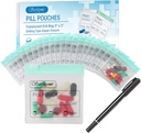Serfeymi 32 stuks Zippered Pill Pouches Organisator Plastic Tassen 3 X 3 Inch 12 mil Zelfverzegeling met schuifslot Schrijfbaar label Translucent Travel Medicine Bag Case en 1 Pc Marker-Green