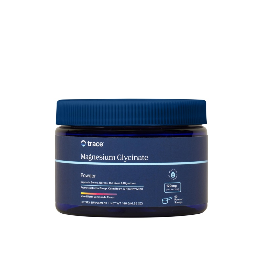 Trace Minerals Magnesium Glycinate Powder - Daily Magnesium Powder for Slap Support - Calming Bedtime Drink - Natural & Gentle - Mixed Berry Limonade - 180g (60 Servings)