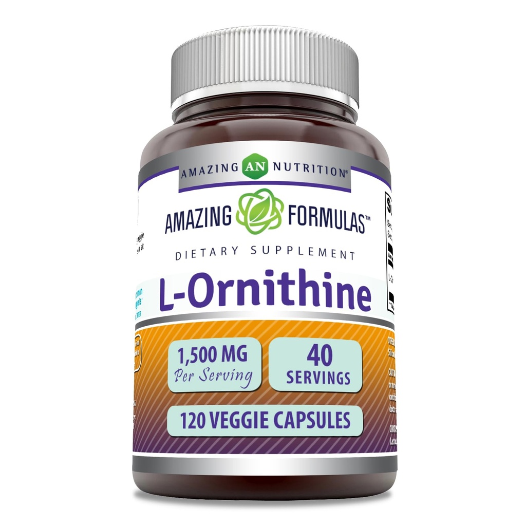 Formules étonnantes L-Ornithine 1500 Mg par portion Capsules de Véggie Supplément de L-Ornithine