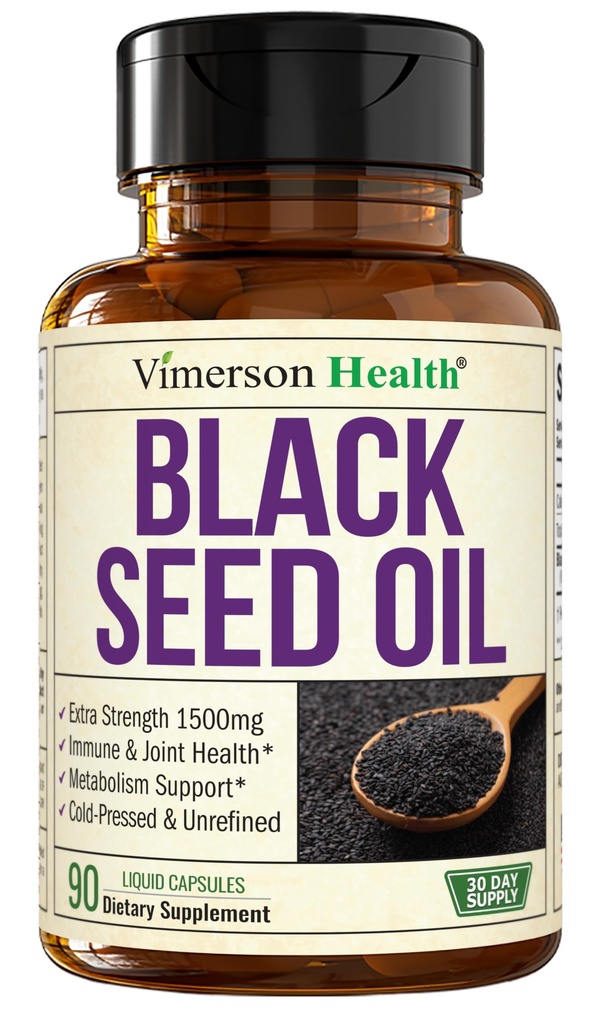 Black Seed Oil - Cold Pressed Black Seed Oil Capsules - Biedt vitamine E & Omega 3 6 9 - Hoge potentie (1500 mg) voor Immune & Joint Support, Antioxidanten, Digestie, Haarhuid Nagels - Vegan 90 Caps