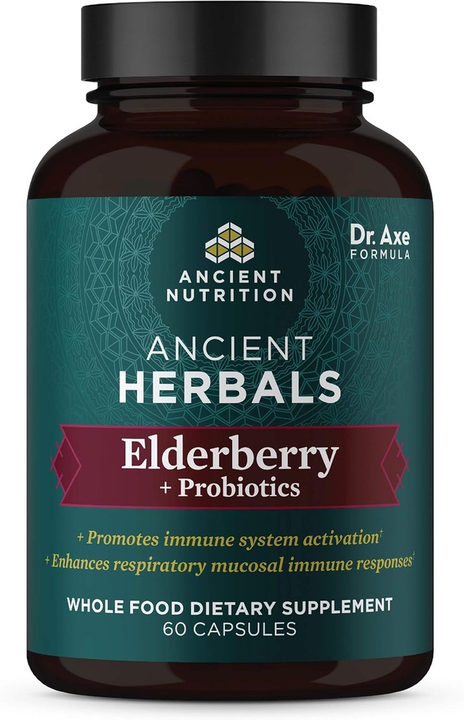 Oude Voeding Vlierbessen en Probiotica Supplement, Oude Kruiden Zwarte Vlierbessen Capsules, Immuun Systeem Ondersteuning, Whole Food Supplement, Glutenvrij, Paleo en Keto Vriendelijk, 60 Capsules