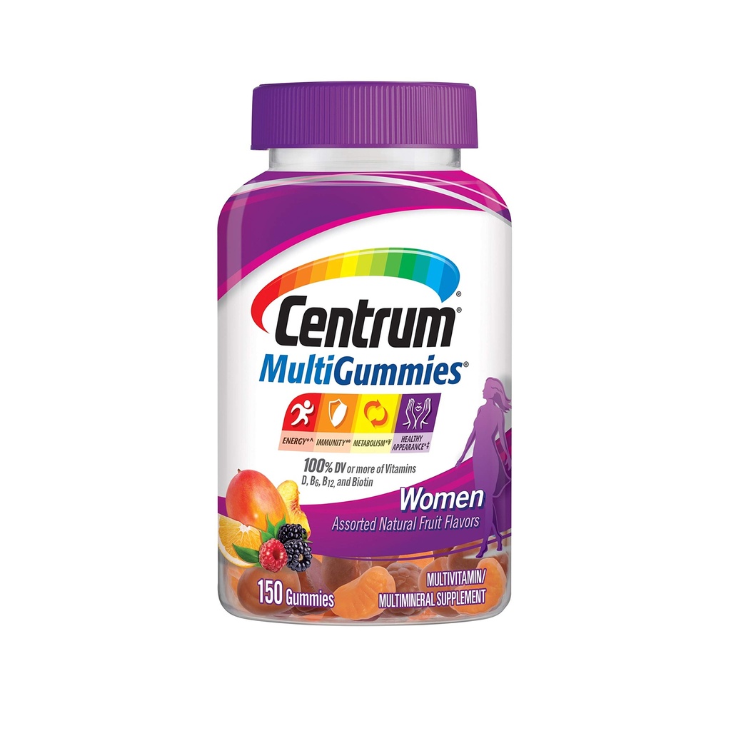 Multivitamine gommy pour femmes, supplément multivitamine/multiminérale avec vitamine D3, vitamine B et antioxydants, saveur de fruits assorties - 150 Nombre