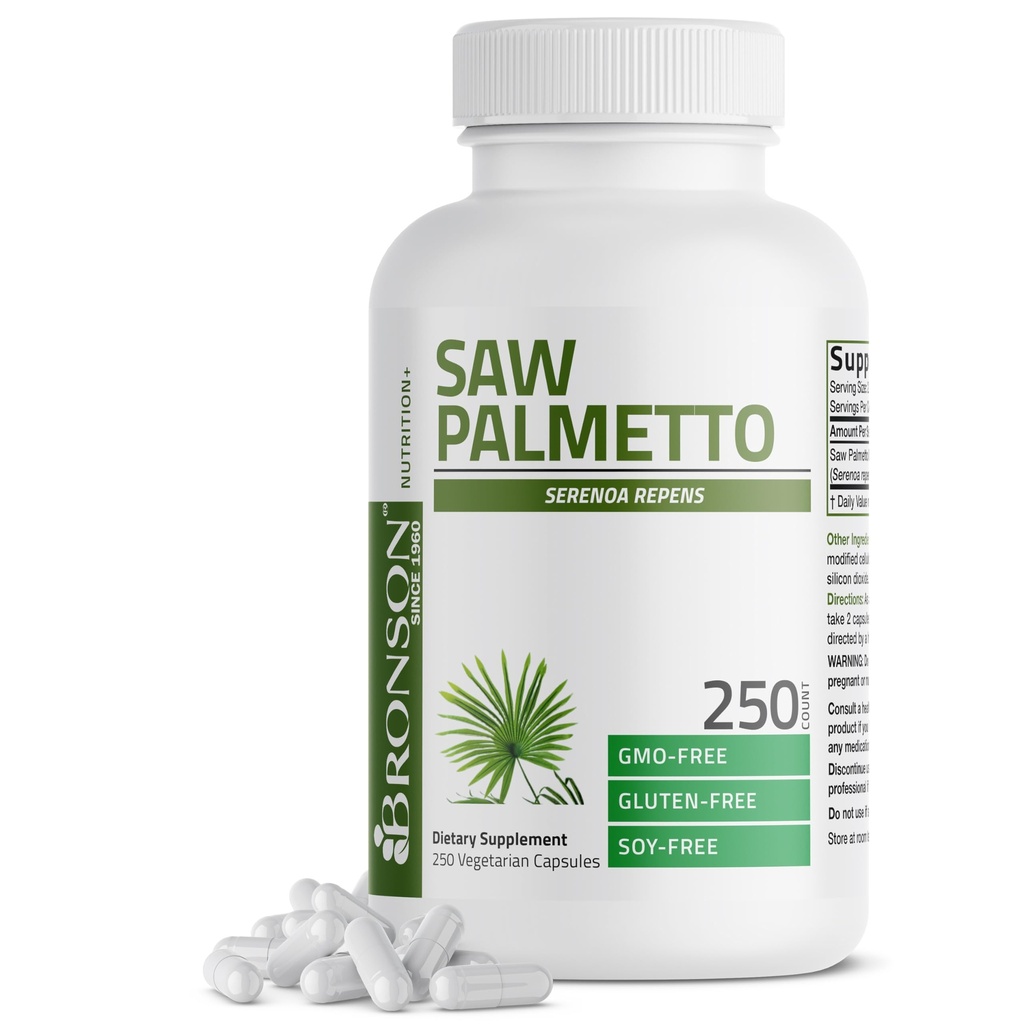 Bronson Saw Palmetto Extra sterkte ondersteunt gezonde prostaatfunctie & Urinaire gezondheid ondersteuning - niet GGO, 250 Vegetarische capsules