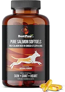 Best Paw Nutrition Pure Wild Alaska Salmon Oil for Dogs & Cats Allergie, Dry Itchy Skin, Hotspots, & Joint Pain Relief 1000mg Softgels