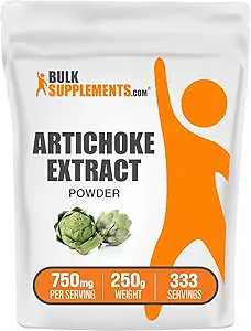 BulkSupplements.com Poudre d'extrait d'artichaut - supplément à base de plantes, supplément d'artichaut - végétalien et sans gluten, 750mg par portion, 250g (8,8 oz) (paquet de 1)