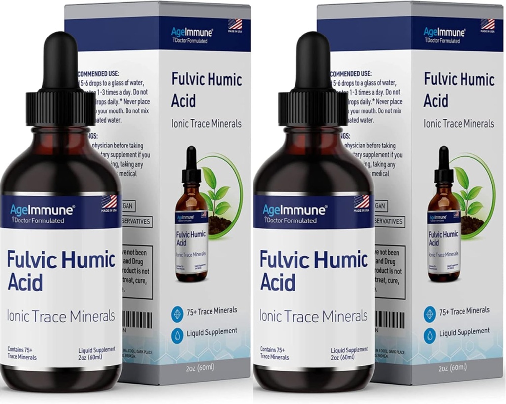 Fulvic Humic Acid Liquid Supplement. Plant Afgeleide Mineral Drops, Meer dan 75 Trace Minerals voor Energie Boost. Tot 8 Maanden Levering. Concentratie 250%. 2oz Elke. 2 Flessen.