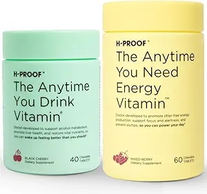 H-PROOF bundel & Save, The anywaytime you drink Vitamine, 40 kauwtabletten (20 porties), zwarte kersen & The anytime you need Energy Vitamine, 60 kauwtabletten (30 porties), gemengde bessen