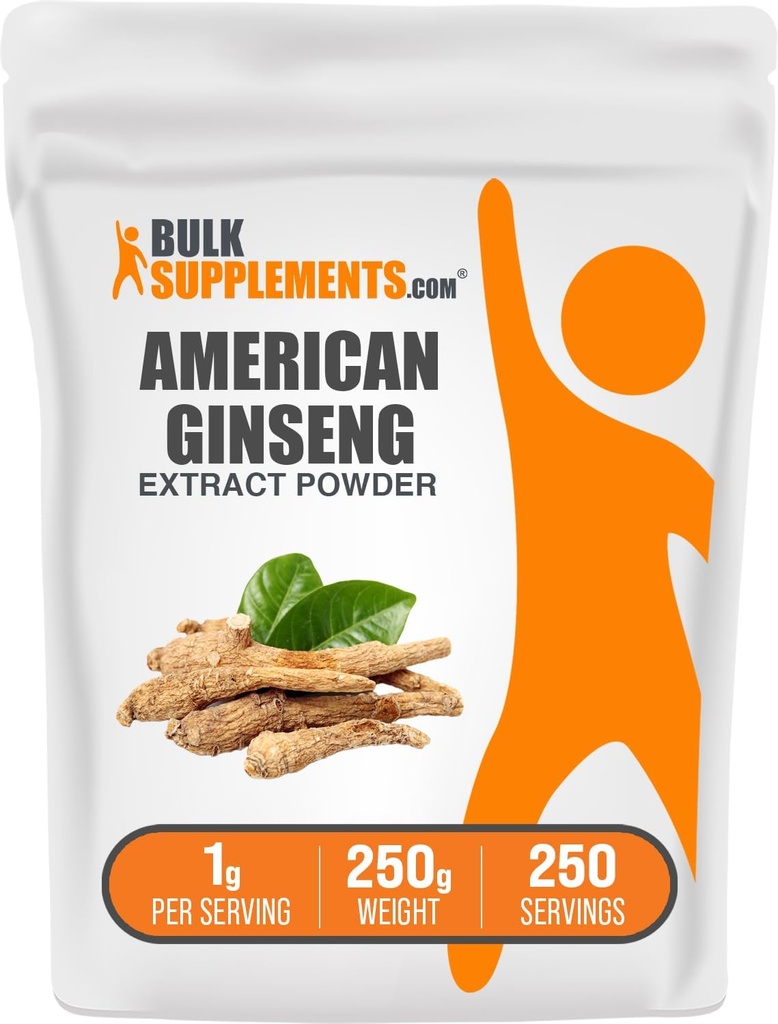 BulkSupplements.com American Ginseng Extract Powder - Ginseng Supplement, Kruidensupplementen - Glutenvrij, 1g per portie, 250g (Pack of 1)