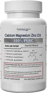 Superior Labs - Calcium Magnésium Zinc D3 - Essential Mineral Trio - 180 Capsules végétales - Bons et dents sains - Signalisation Nerve - Fonction musculaire - Soutien immunitaire