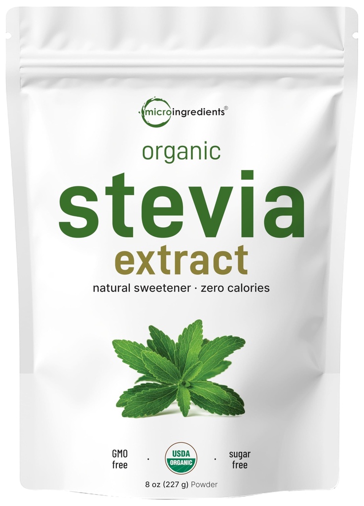 Pure Organic Stevia Powder, 8 Ounces, 1418 Serving, High Grade Stevia Green Leaf Extract Reb-A, Reduced Bitter Aftersmaak, 0 Calorie, Natural Swetener, Sugar Alternative, Keto Friendly