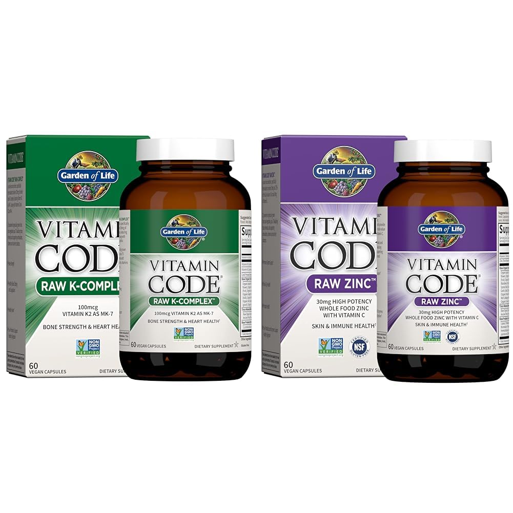 Jardin de la vie Vitamine K2, K1, Zinc et vitamine C - Complexe Vitamine Vegan pour os, coeur, immunosupport et digestion saine - 60 jours