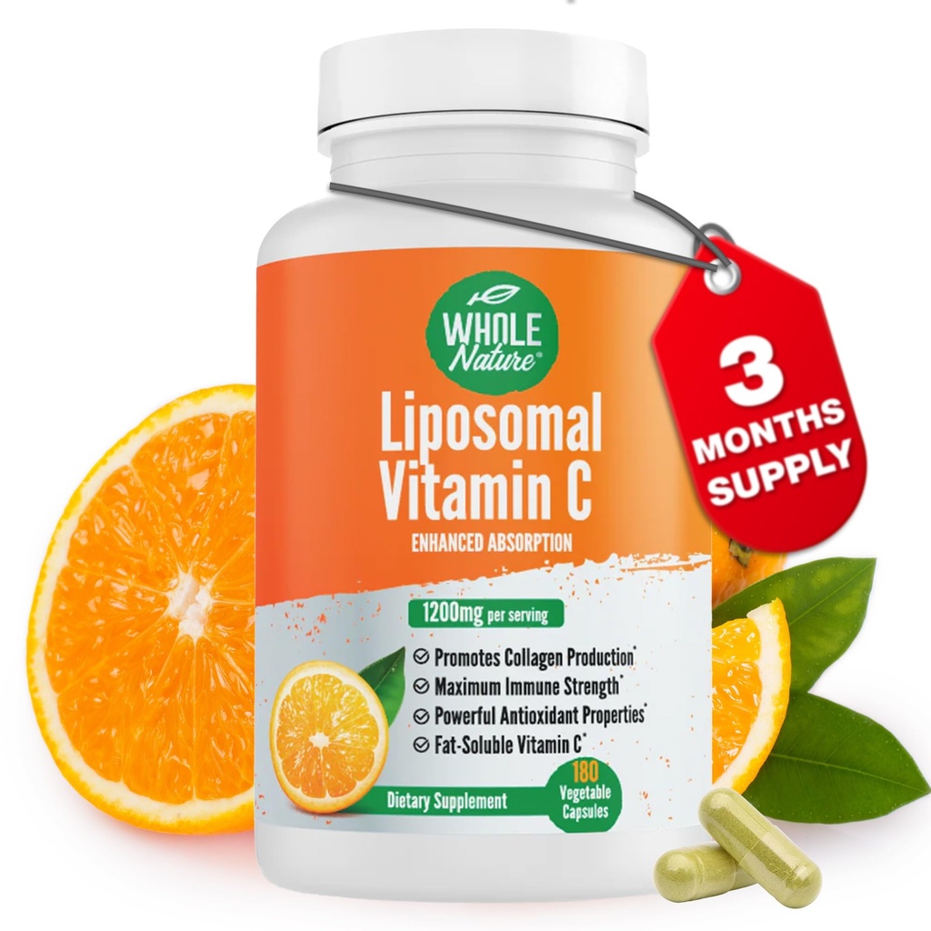 Pilules de supplément de vitamine C liposomique 1200 mg - Haute absorption 180 Capsules de végétaliens Fat Soluble VIT C, Système immunitaire de résistance maximale et Booster de collagène, Lécithine de tournesol
